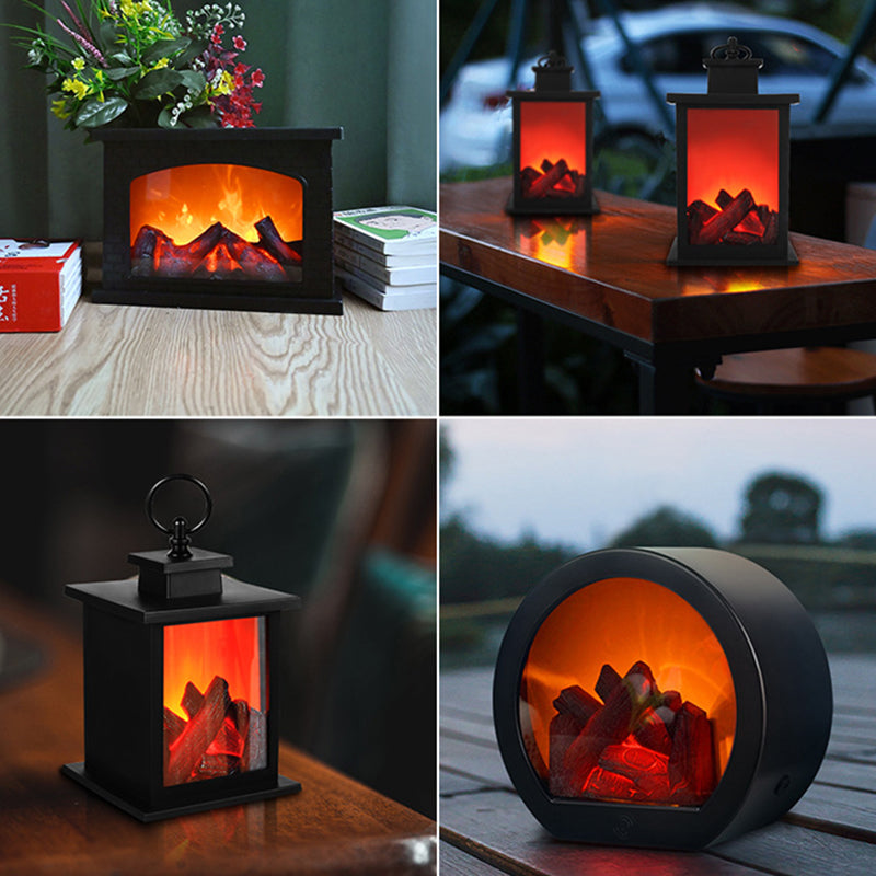 Retro Flame Effect LED Table Lamp – Stylish Round Electric Fireplace Lamp for Living Room or Bedroom