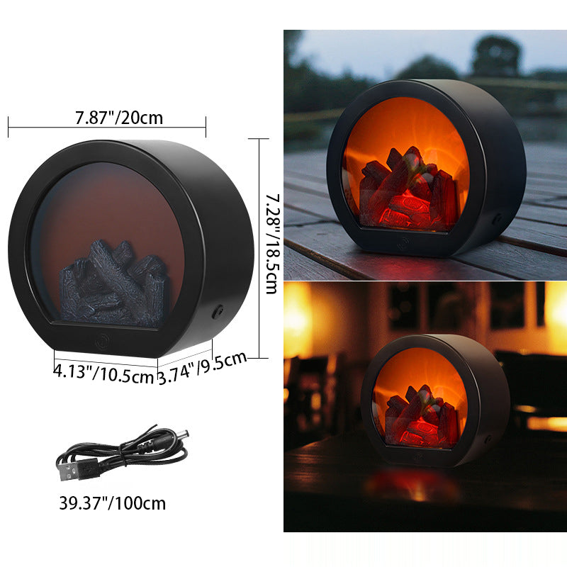 Retro Flame Effect LED Table Lamp – Stylish Round Electric Fireplace Lamp for Living Room or Bedroom