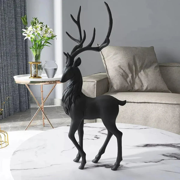 Modern Black Resin Deer Sculptures – Elegant Stag Ornaments for Living Room and Home Décor