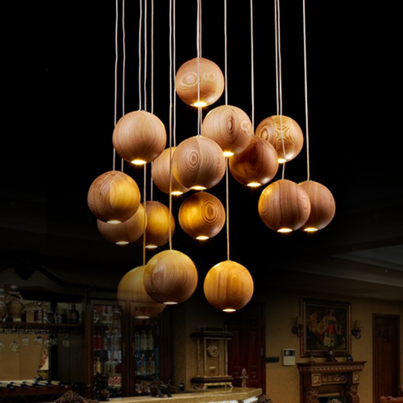 Modern Wooden Sphere Pendant Light – Elegant Lighting for Dining Rooms and Living Spaces