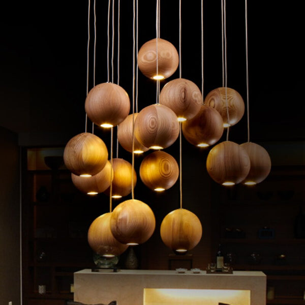 Modern Wooden Sphere Pendant Light – Elegant Lighting for Dining Rooms and Living Spaces