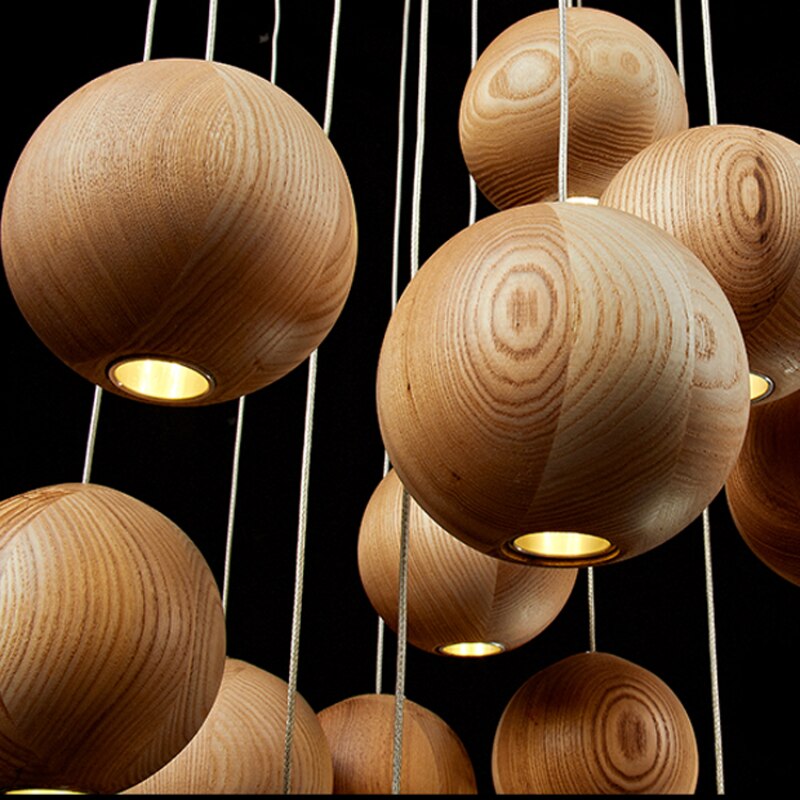 Modern Wooden Sphere Pendant Light – Elegant Lighting for Dining Rooms and Living Spaces