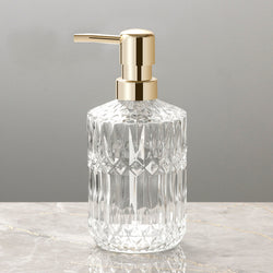 Elegant Glass Soap Dispenser with Diamond Pattern – Stylish Home Accessory