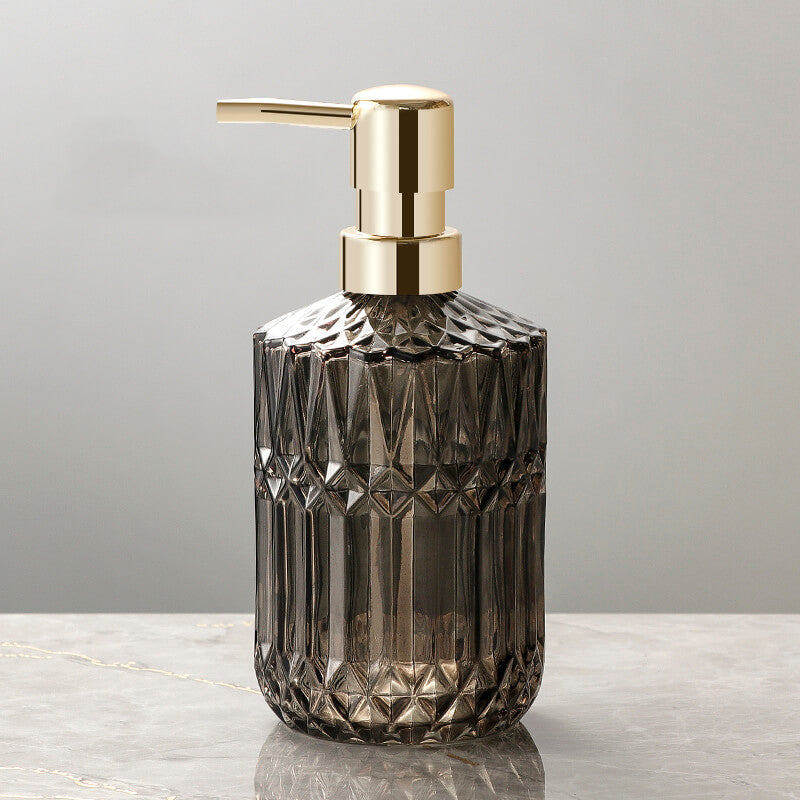 Elegant Glass Soap Dispenser with Diamond Pattern – Stylish Home Accessory