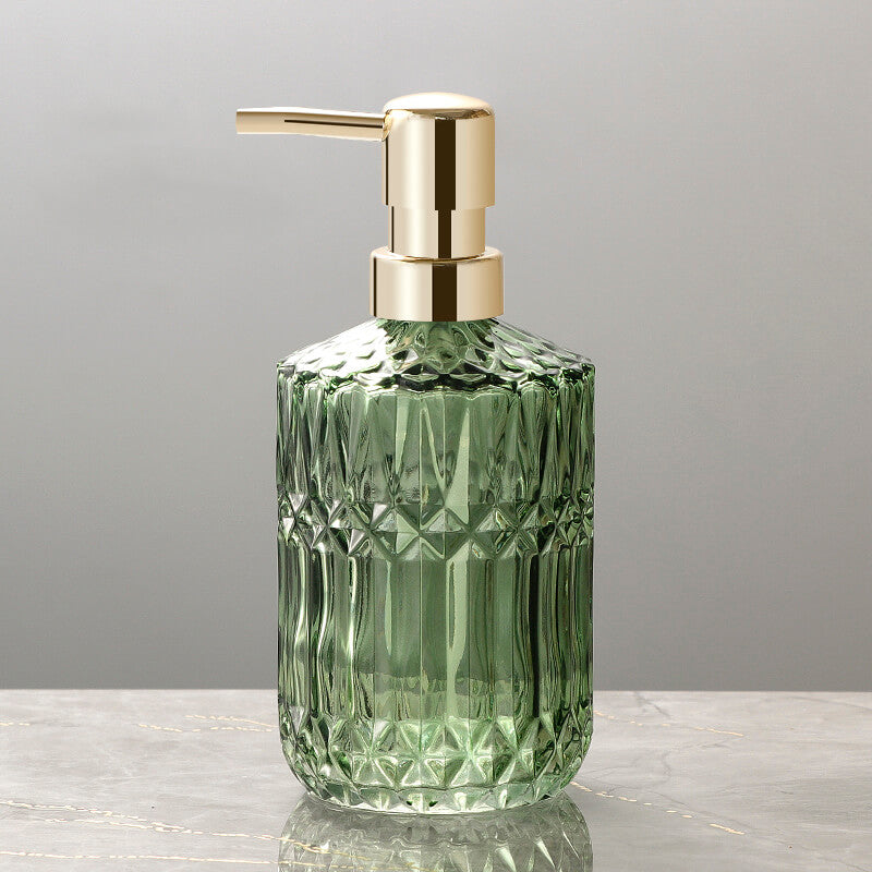 Elegant Glass Soap Dispenser with Diamond Pattern – Stylish Home Accessory