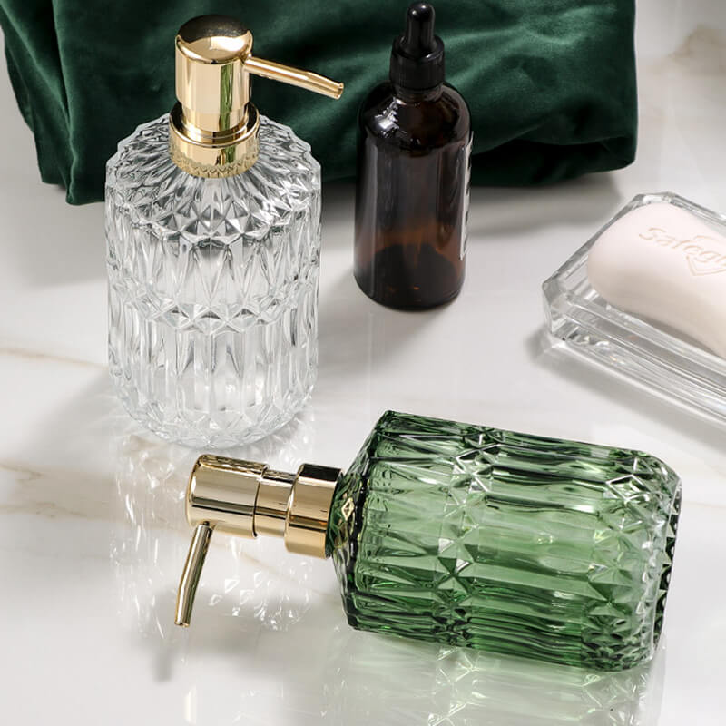 Elegant Glass Soap Dispenser with Diamond Pattern – Stylish Home Accessory