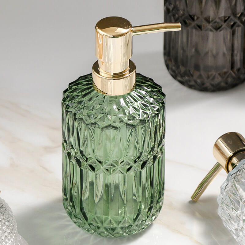 Elegant Glass Soap Dispenser with Diamond Pattern – Stylish Home Accessory