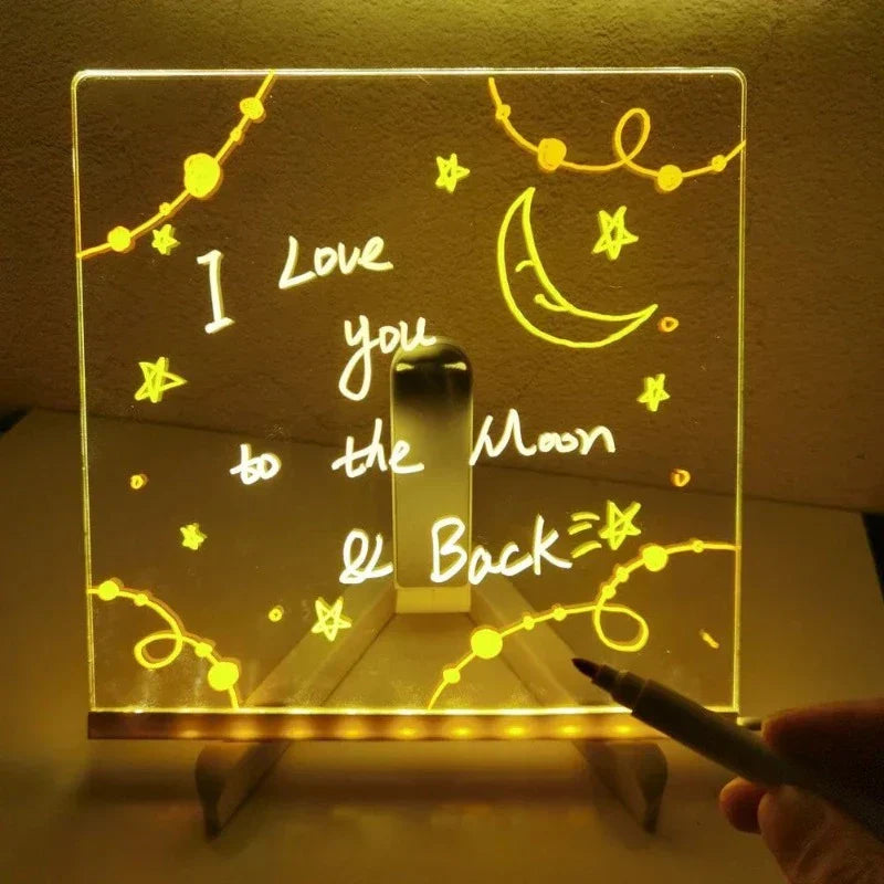 LED Glow Drawing and Message Board for Kids – Colourful Light-Up Writing Pad with Adjustable Stand and Reusable Markers