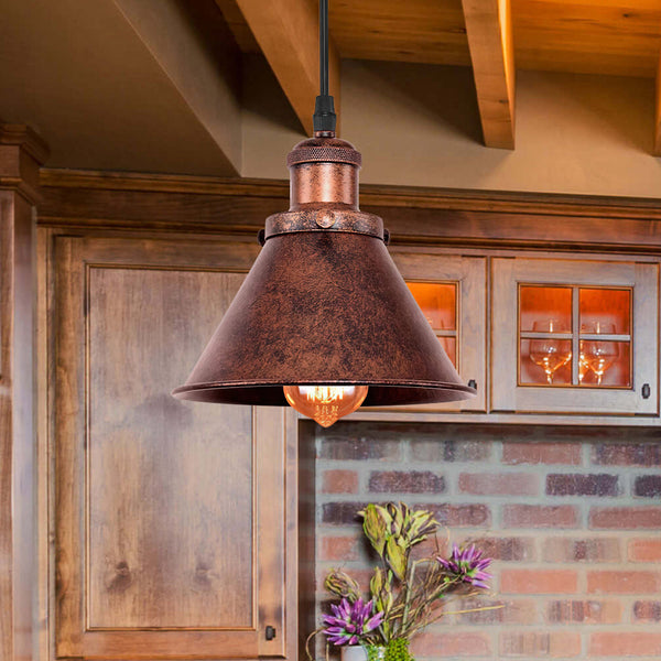 Industrial Vintage Pendant Light – Antique Copper Cone Lamp for Kitchen and Dining Room