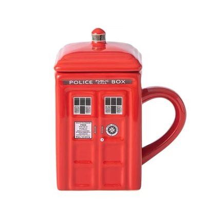 Police Box Ceramic Mug – Fun Coffee & Tea Cup with Spoon, Perfect Gift for Sci-Fi Fans