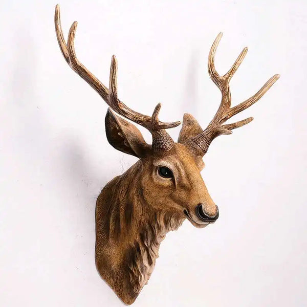 Faux Stag Head Wall Décor – Handcrafted Resin Deer Head with Antlers for Modern and Rustic Home Interiors