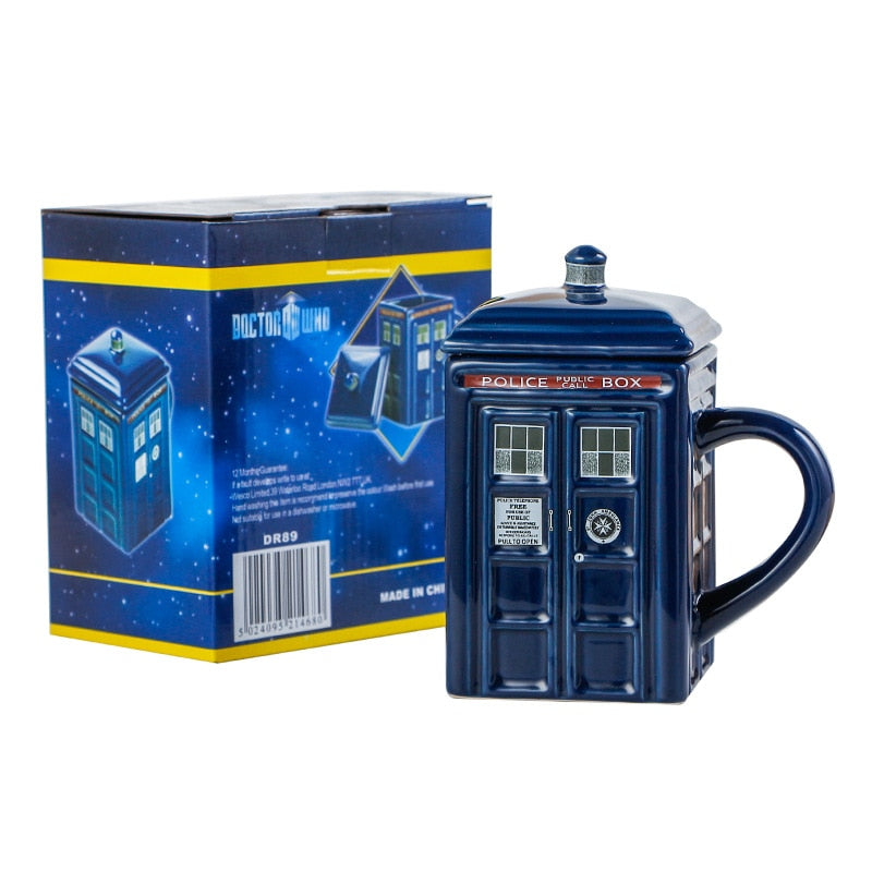 Police Box Ceramic Mug – Fun Coffee & Tea Cup with Spoon, Perfect Gift for Sci-Fi Fans