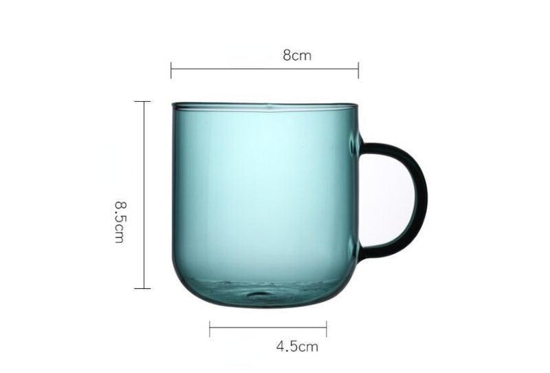 Heat-Resistant Coloured Glass Mug with Handle – Modern Nordic Design for Coffee, Milk, and Breakfast Beverages