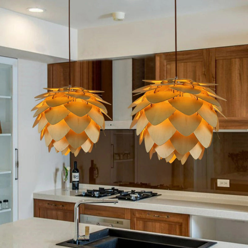 Handcrafted Wooden Pinecone Pendant Light – Natural Elegance for Your Home