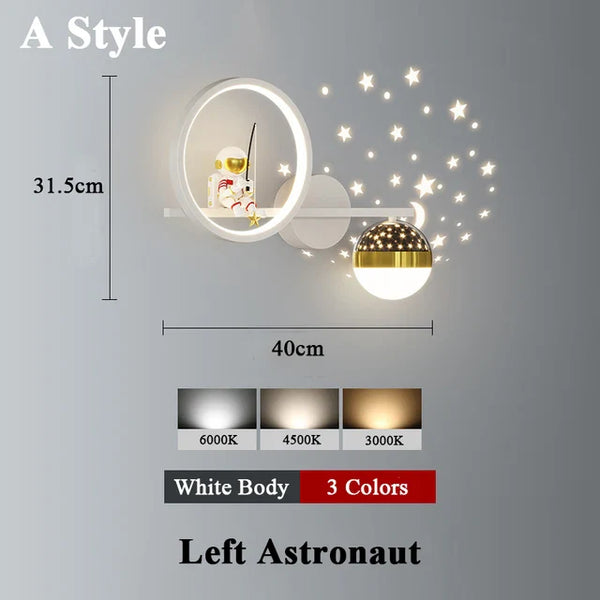 Modern LED Wall Lamp with Starry Projection – Space Theme for Kids' Rooms and Living Spaces