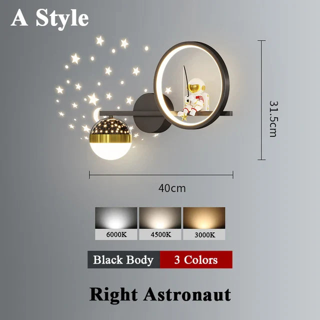 Modern LED Wall Lamp with Starry Projection – Space Theme for Kids' Rooms and Living Spaces