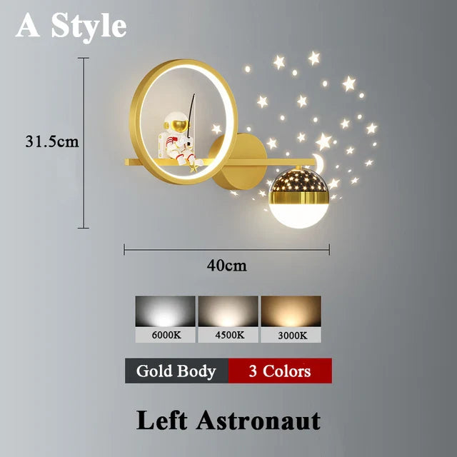 Modern LED Wall Lamp with Starry Projection – Space Theme for Kids' Rooms and Living Spaces