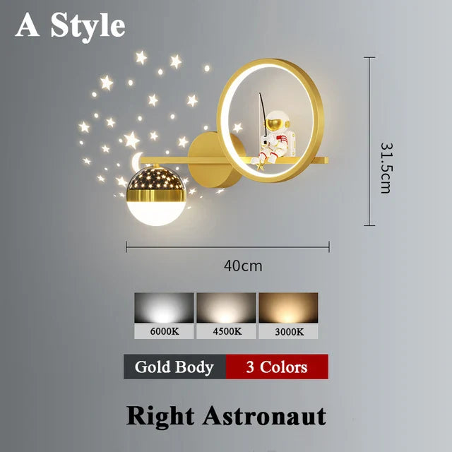 Modern LED Wall Lamp with Starry Projection – Space Theme for Kids' Rooms and Living Spaces