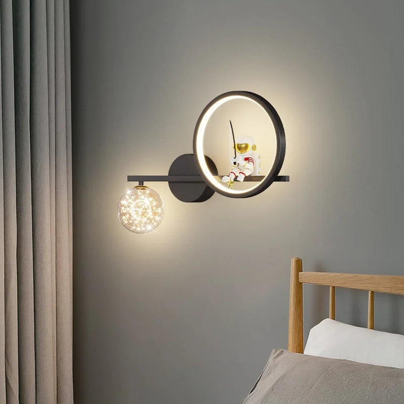 Modern LED Wall Lamp with Starry Projection – Space Theme for Kids' Rooms and Living Spaces