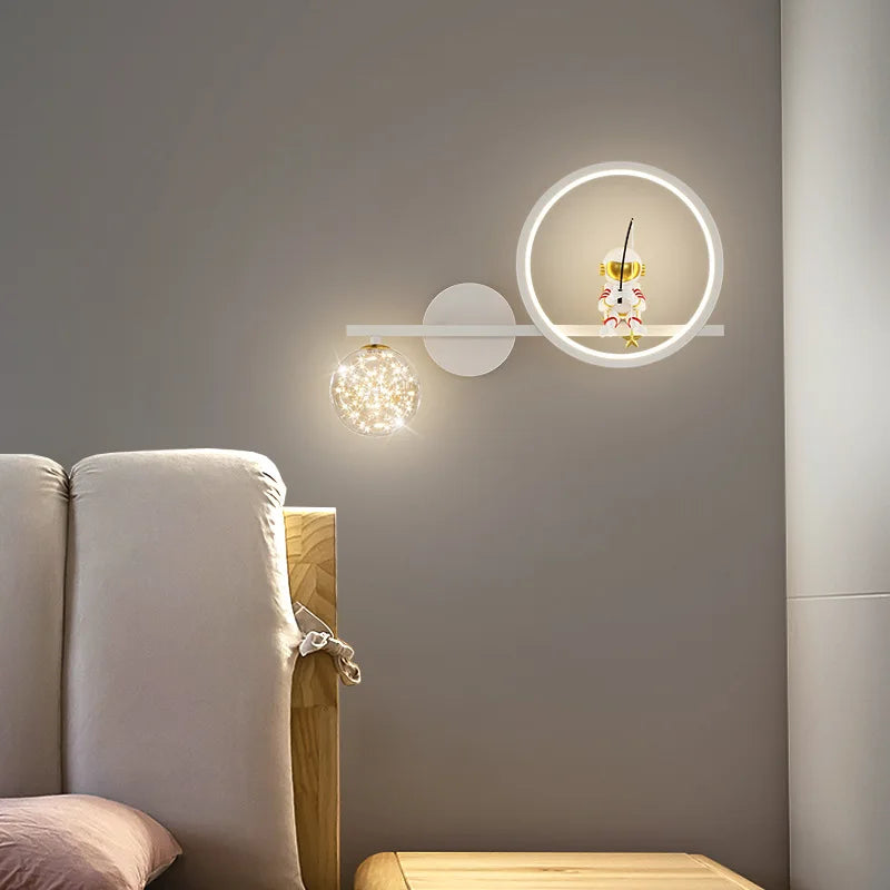 Modern LED Wall Lamp with Starry Projection – Space Theme for Kids' Rooms and Living Spaces