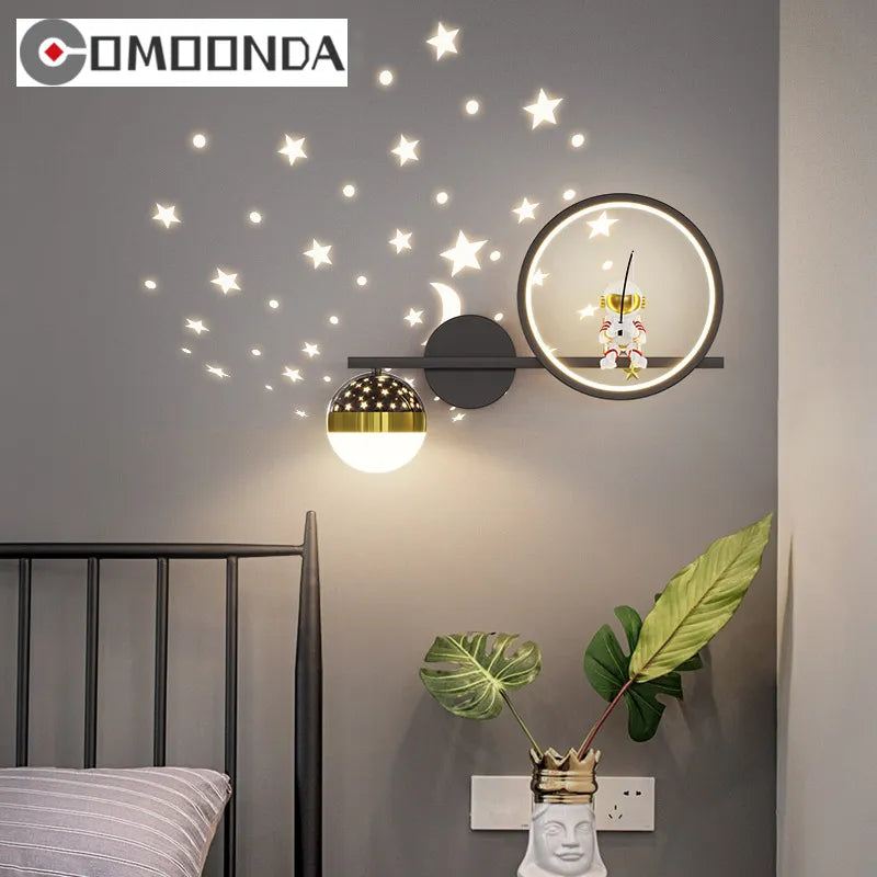 Modern LED Wall Lamp with Starry Projection – Space Theme for Kids' Rooms and Living Spaces