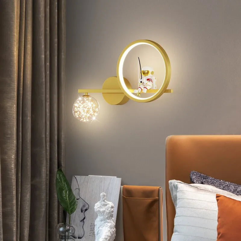 Modern LED Wall Lamp with Starry Projection – Space Theme for Kids' Rooms and Living Spaces