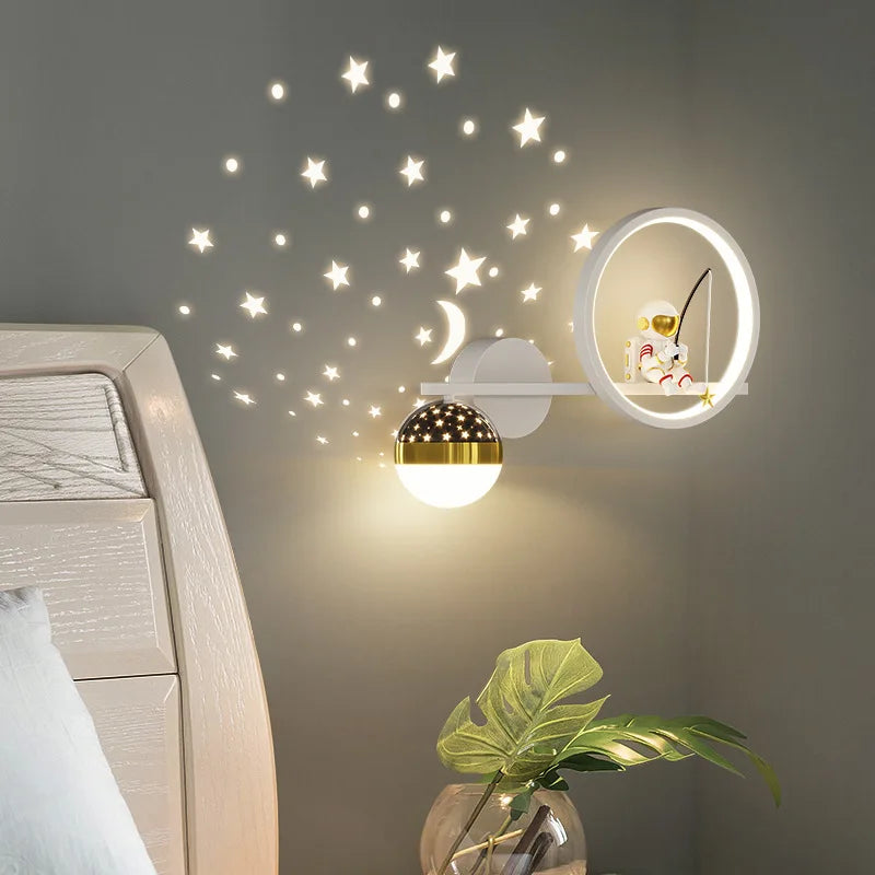 Modern LED Wall Lamp with Starry Projection – Space Theme for Kids' Rooms and Living Spaces