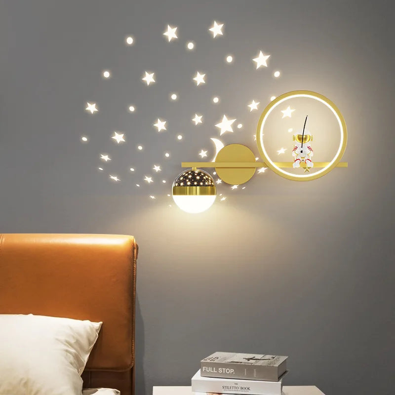 Modern LED Wall Lamp with Starry Projection – Space Theme for Kids' Rooms and Living Spaces