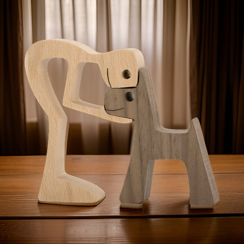 Handcrafted Wooden Sculpture "Loyal Bond" – Human and Dog – A Symbol of Love and Loyalty