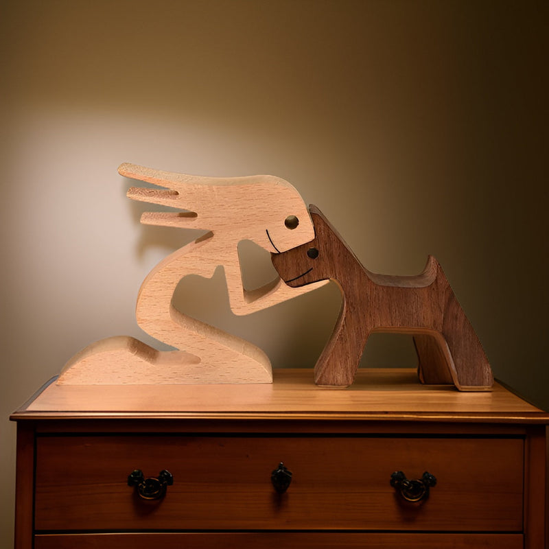 Handcrafted Wooden Sculpture "Loyal Bond" – Human and Dog – A Symbol of Love and Loyalty