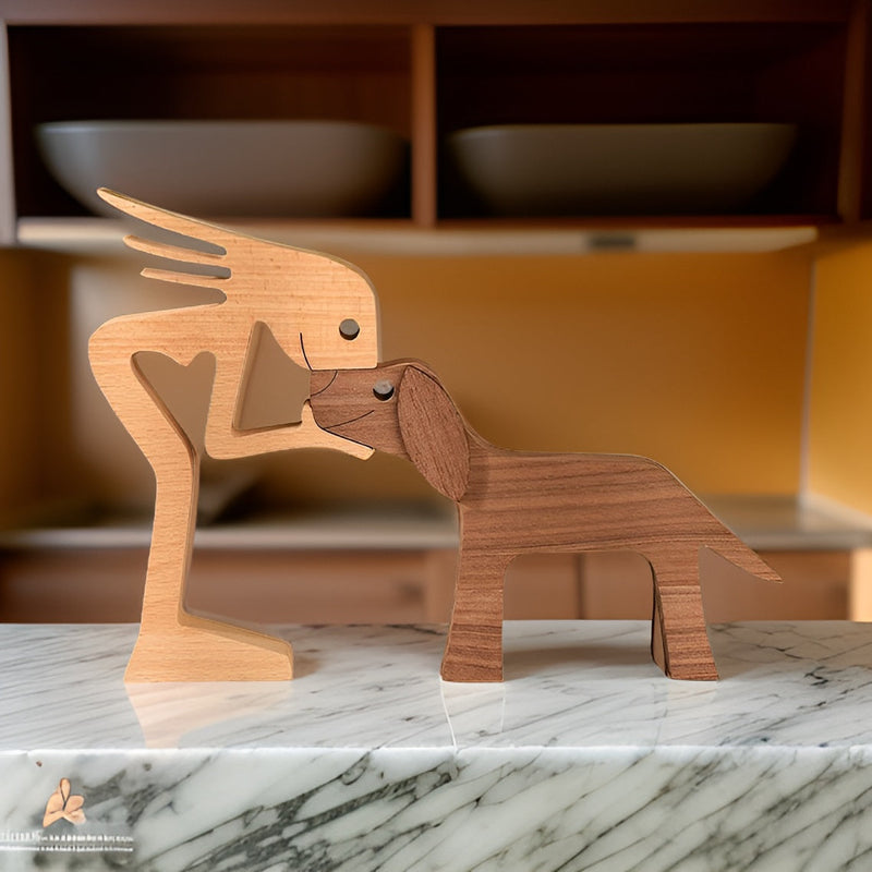 Handcrafted Wooden Sculpture "Loyal Bond" – Human and Dog – A Symbol of Love and Loyalty