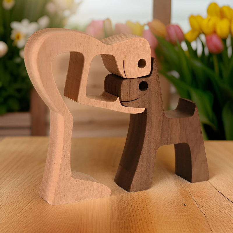 Handcrafted Wooden Sculpture "Loyal Bond" – Human and Dog – A Symbol of Love and Loyalty