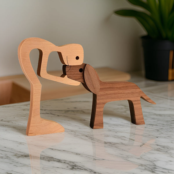 Handcrafted Wooden Sculpture "Loyal Bond" – Human and Dog – A Symbol of Love and Loyalty