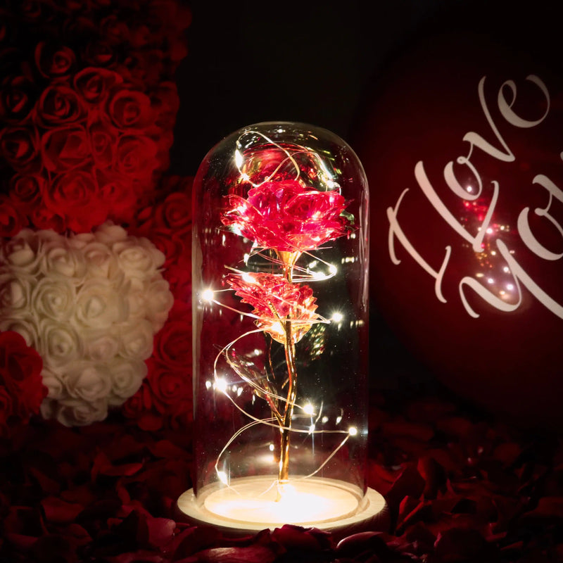 Galaxy Rose Eternal Love Lamp – Enchanting LED Light with Glass Dome