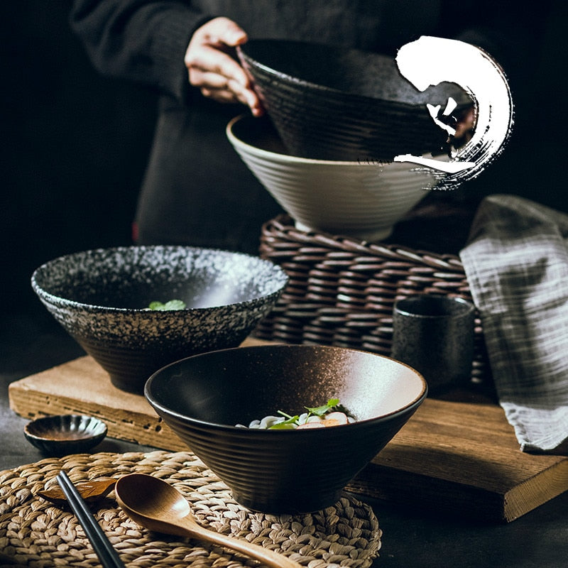 Japanese Ceramic Ramen Bowl Set – Stylish Large Bowls for Noodles, Soup, and Rice