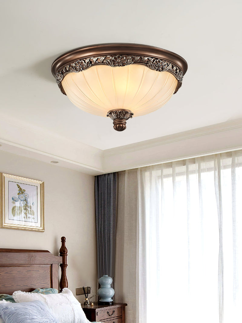 Classic Flush Mount Ceiling Light – Timeless Bronze Finish with White Glass Shade