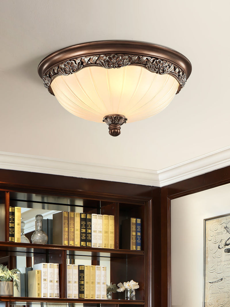 Classic Flush Mount Ceiling Light – Timeless Bronze Finish with White Glass Shade