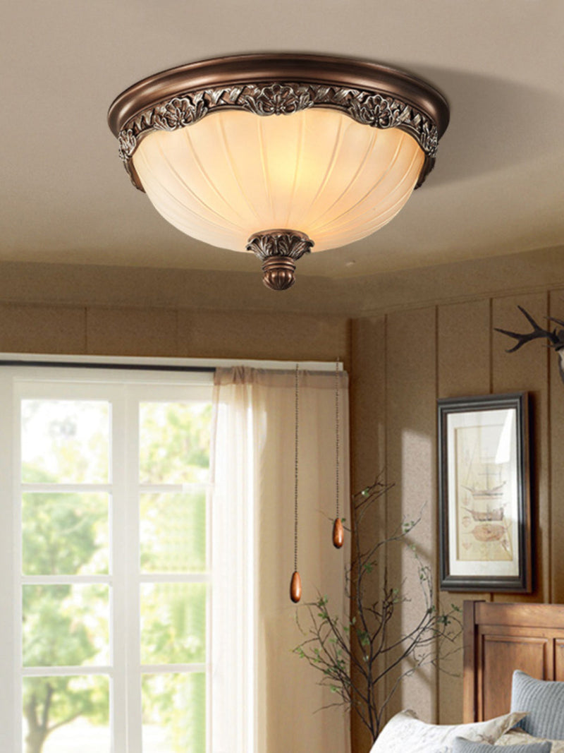 Classic Flush Mount Ceiling Light – Timeless Bronze Finish with White Glass Shade