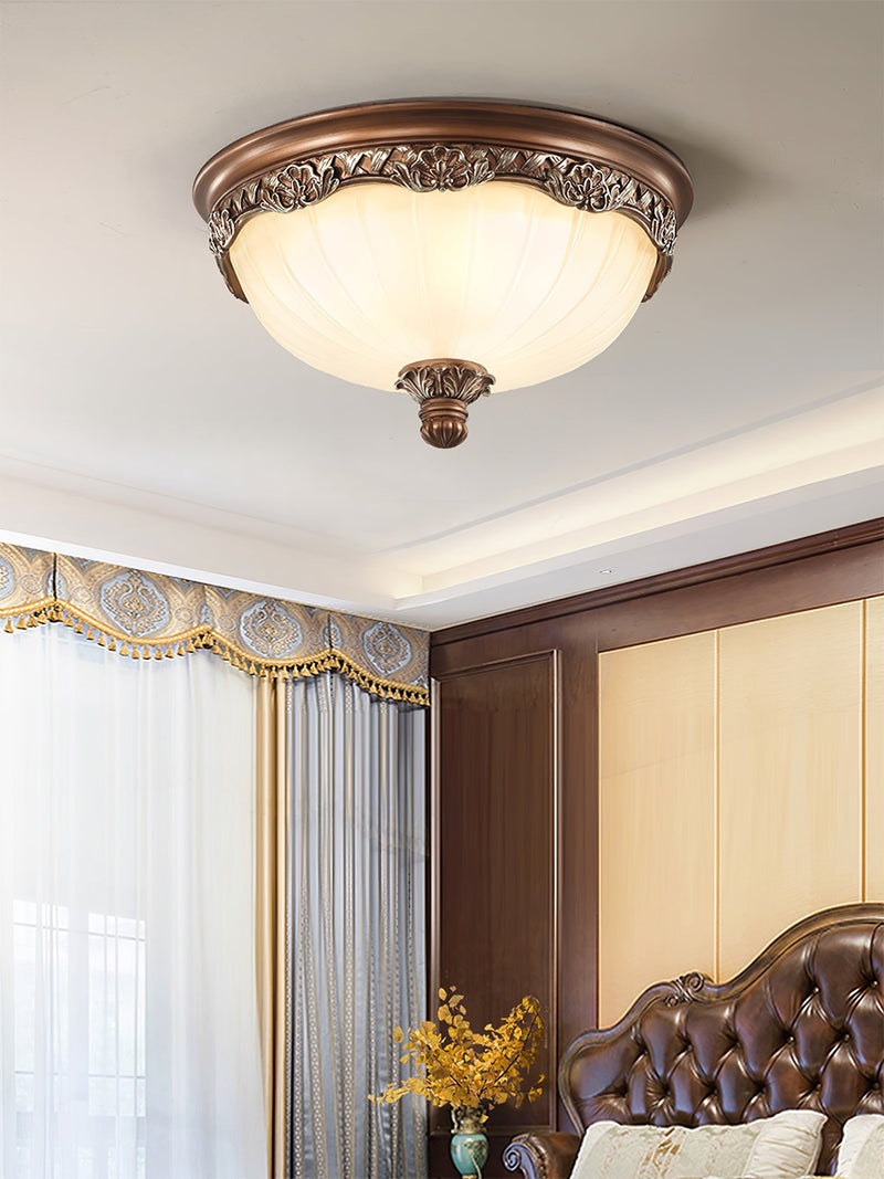 Classic Flush Mount Ceiling Light – Timeless Bronze Finish with White Glass Shade