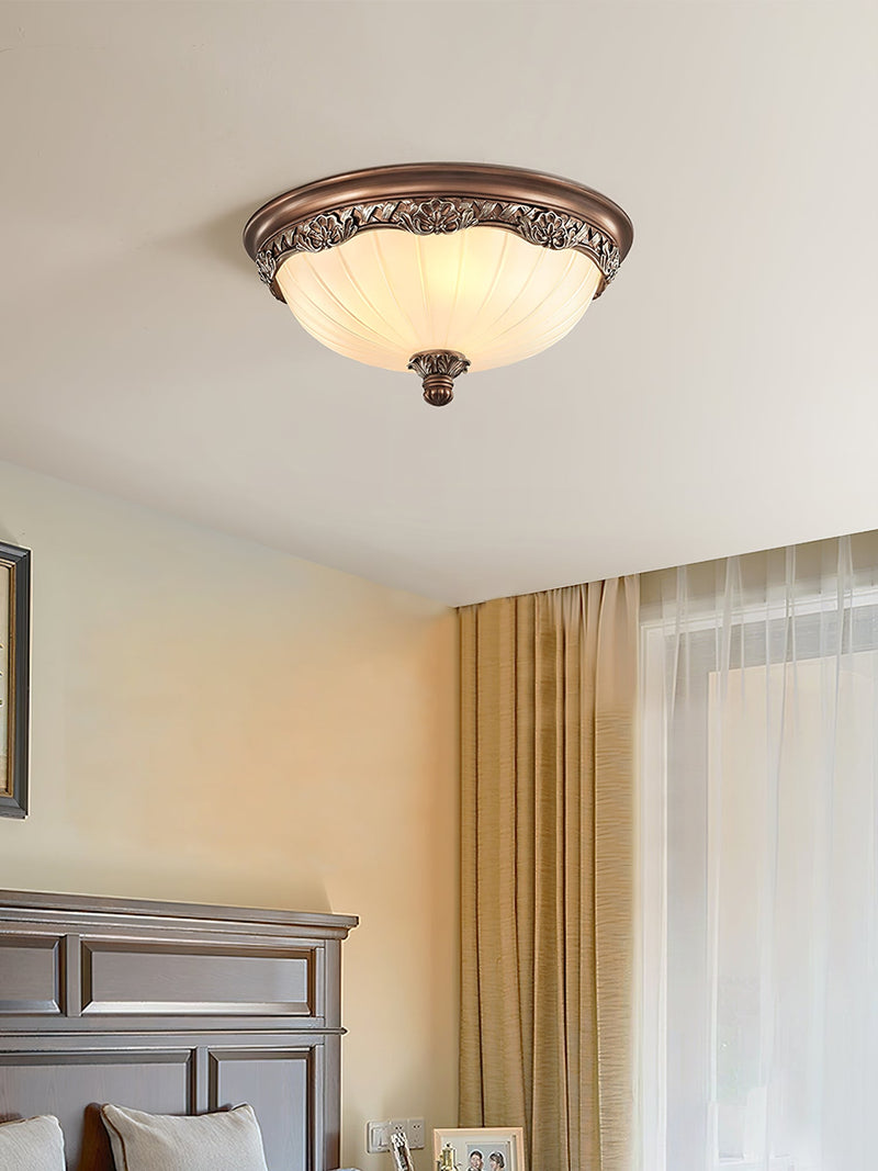 Classic Flush Mount Ceiling Light – Timeless Bronze Finish with White Glass Shade