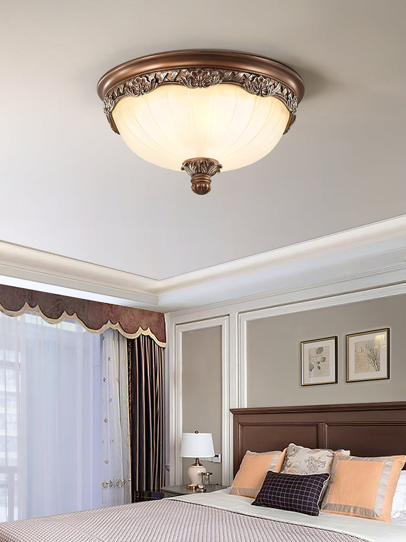 Classic Flush Mount Ceiling Light – Timeless Bronze Finish with White Glass Shade