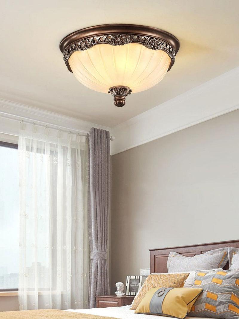 Classic Flush Mount Ceiling Light – Timeless Bronze Finish with White Glass Shade