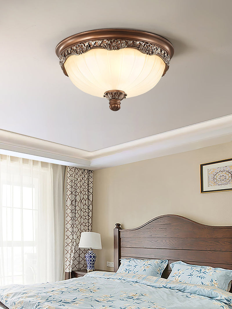 Classic Flush Mount Ceiling Light – Timeless Bronze Finish with White Glass Shade