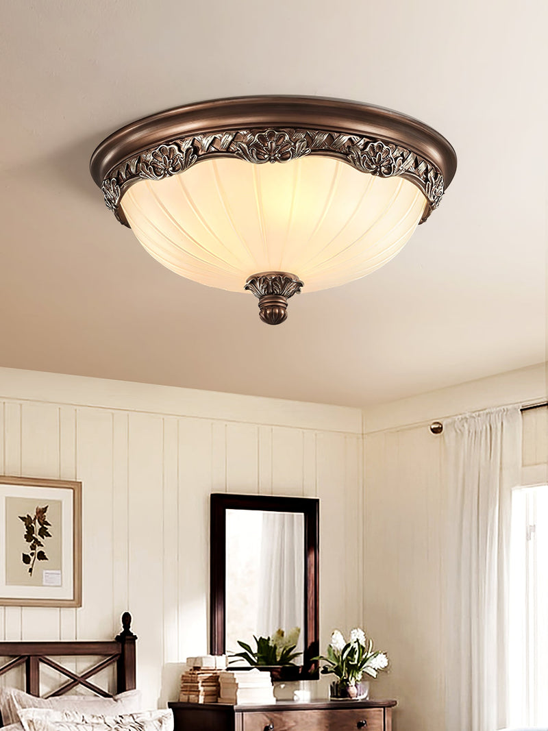 Classic Flush Mount Ceiling Light – Timeless Bronze Finish with White Glass Shade