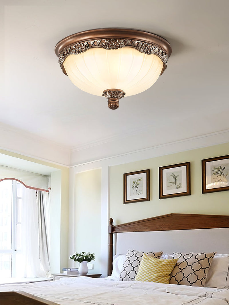 Classic Flush Mount Ceiling Light – Timeless Bronze Finish with White Glass Shade