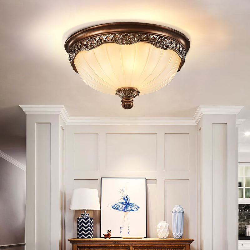 Classic Flush Mount Ceiling Light – Timeless Bronze Finish with White Glass Shade