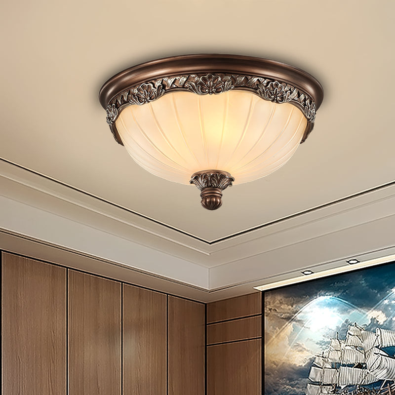 Classic Flush Mount Ceiling Light – Timeless Bronze Finish with White Glass Shade