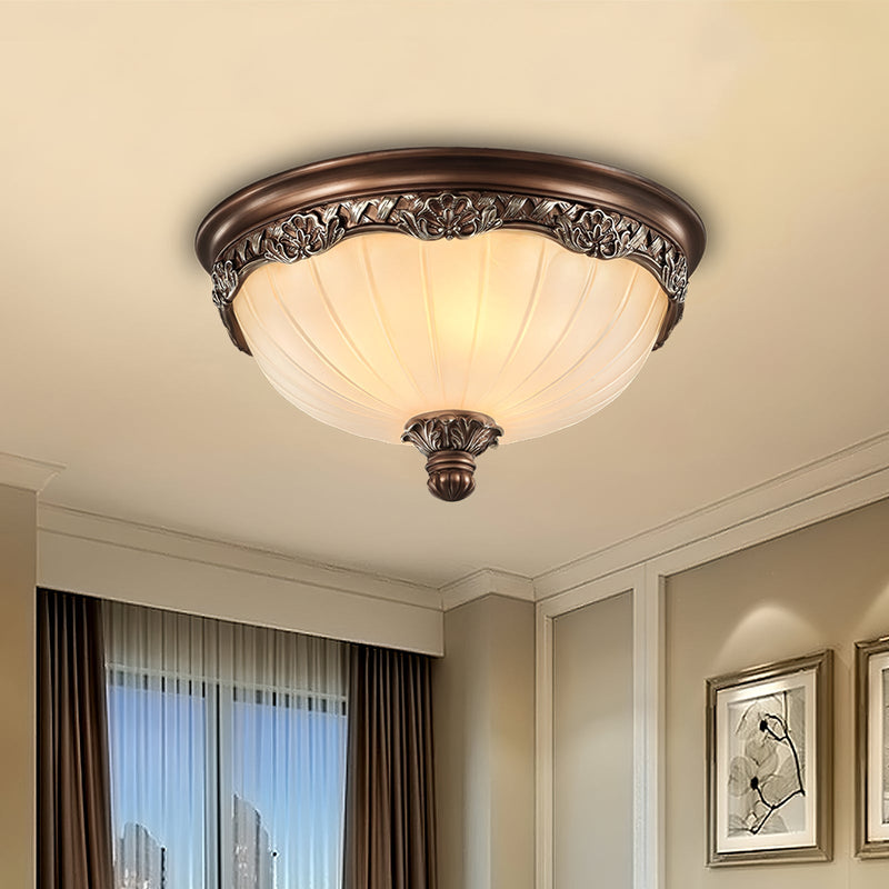 Classic Flush Mount Ceiling Light – Timeless Bronze Finish with White Glass Shade