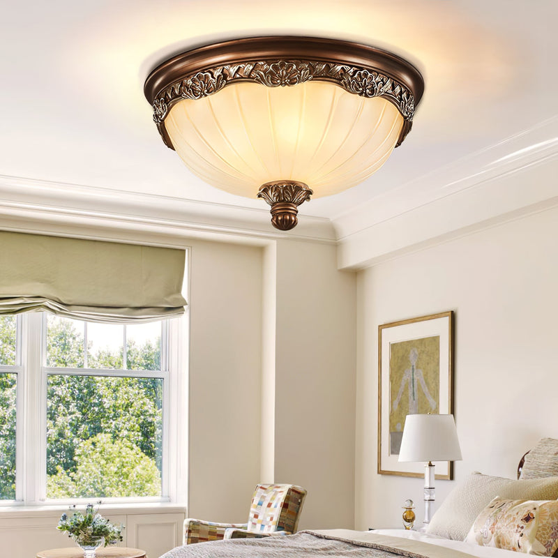 Classic Flush Mount Ceiling Light – Timeless Bronze Finish with White Glass Shade