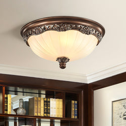 Classic Flush Mount Ceiling Light – Timeless Bronze Finish with White Glass Shade